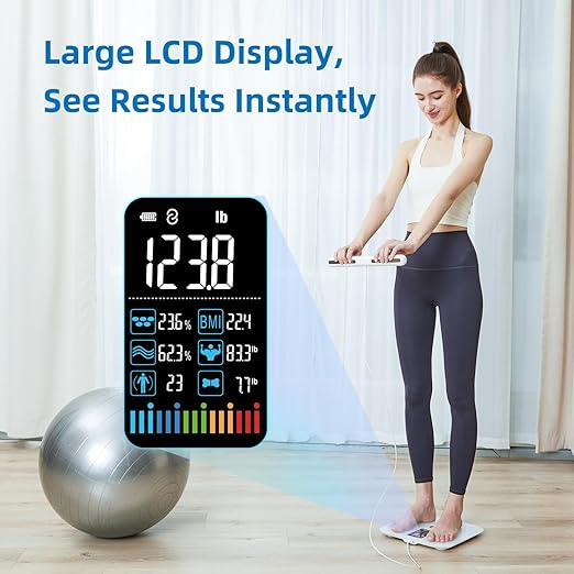 Lepulse Body Composition Scale, 8 Electrode Bathroom Smart Scale with Bmi, Body Fat, Muscle Mass, Scale for Body Weight and Fat with 20 Body Fat Scale, Large Color Display and Report (White)