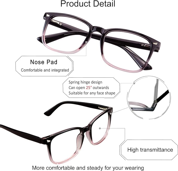 YEIN Bifocal Reading Glasses with Blue Light Blocking Lenses, Bifocal Reader for Women and Men, Vintage Square frame with Spring Hinge (+1.00/+4.00 magnification)