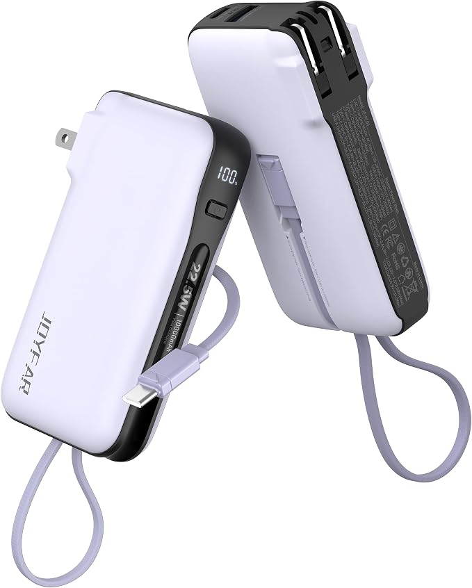 Portable Charger with Built-in USB-C Cable & Plug, 000mAh 5V/4.5A Power Bank