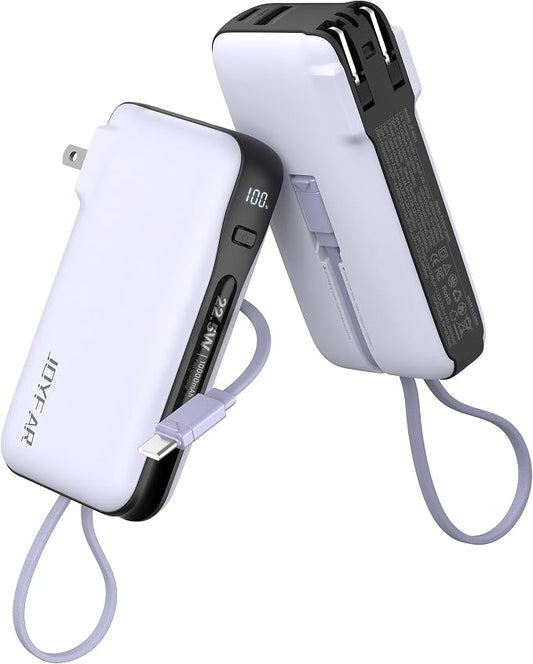 Portable Charger with Built-in USB-C Cable & Plug, 000mAh 5V/4.5A Power Bank