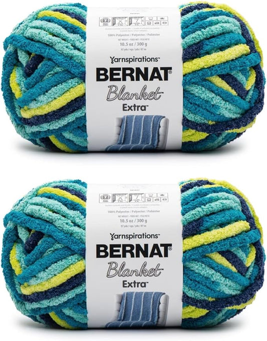 Bernat Blanket Extra Seaside Brights Yarn - 2 Pack of 300g/10.5oz - Polyester - 7 Jumbo - 97 Yards - Knitting/Crochet