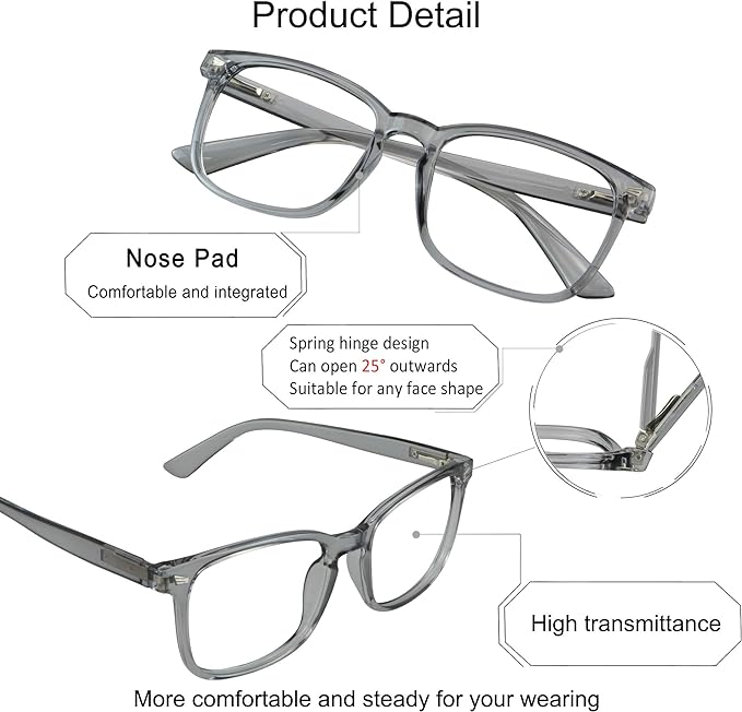 YEIN Bifocal Reading Glasses with Blue Light Blocking Lenses, Bifocal Reader for Women and Men, Vintage Square frame with Spring Hinge (+0.75/+3.50 magnification)
