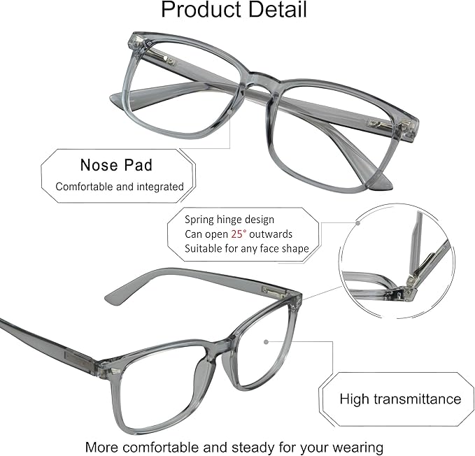 YEIN Bifocal Reading Glasses with Blue Light Blocking Lenses, Bifocal Reader for Women and Men, Vintage Square frame with Spring Hinge (+0.00/+2.00 magnification)