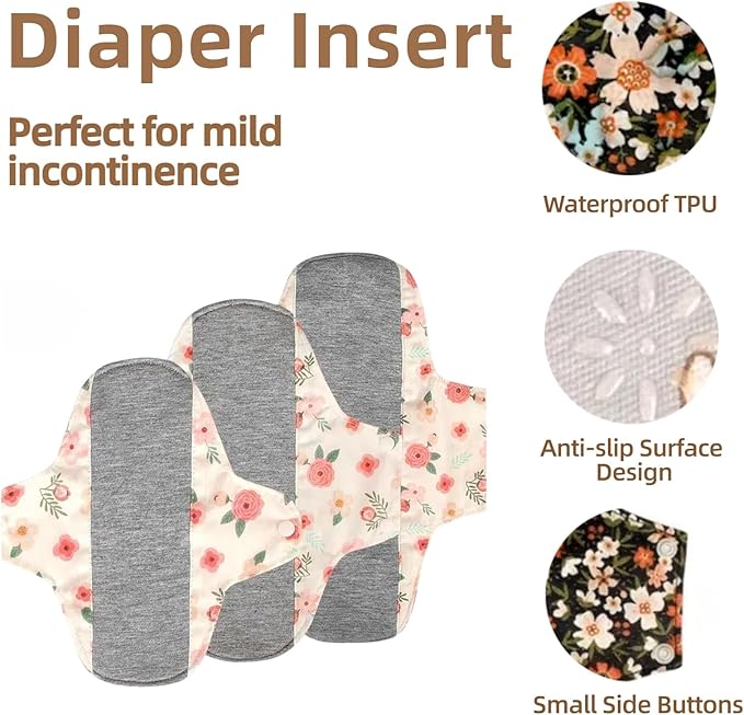 WEEOATAR Graphene Panty Liners, Pack of 3 with 1 Mini Wet Bag - Light Absorbency, Reusable, Washable Sanitary Pads in Yellow, Pink & Grey