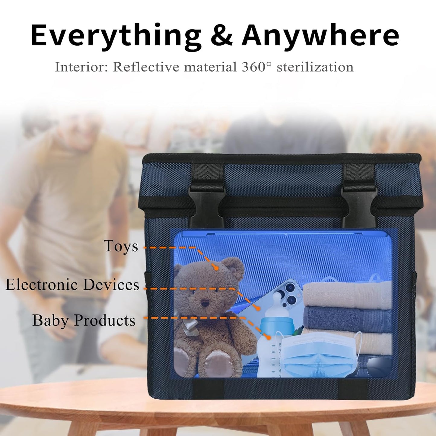 UV Light Sanitizer Box, Portable Foldable Cleaner and Sanitizing Machine with 3-level Timer, UV Cleaner Bag for Toys, Key, Towel, Mask Cleaning Machine USB & Wall Plug-in Charging Blue 12L Ozone-Free