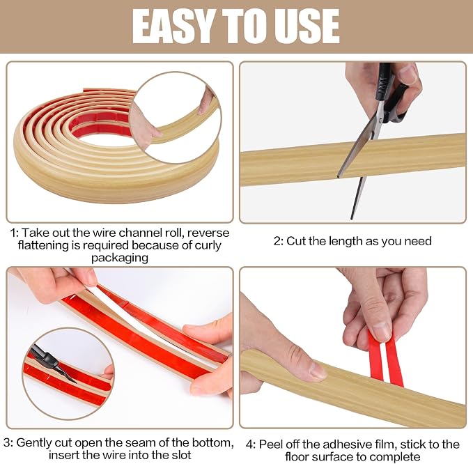 Floor Cord Cover Self Adhesive Cord Hider, 10FT Cable Management, Extension