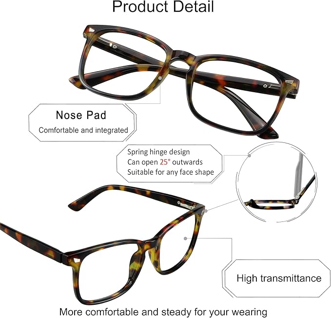 YEIN Bifocal Reading Glasses with Blue Light Blocking Lenses, Bifocal Reader for Women and Men, Vintage Square frame with Spring Hinge (+0.75/+3.50 magnification)