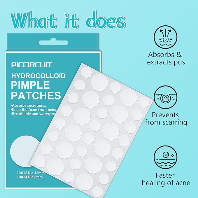 PICcircuit Pimple Patches for Face, Hydrocolloid Acne Patches, Invisible Zit Patches for Face, Acne Spot Treatment Patch Cystic Blemish Patches Zit Stickers for all Skin Colors (360 Counts)