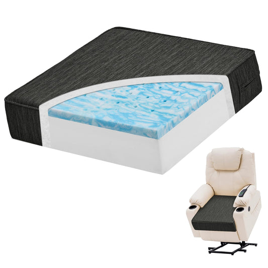 baibu Dual-Layer Gel Memory Foam Recliner Cushions for Elderly, 20x20x5 Inch Thick Chair Cushion Suitable for Couches, Armchair, Wheelchair for Easy to Stand Up & Reduce Hip & Lumbar Pain, Black