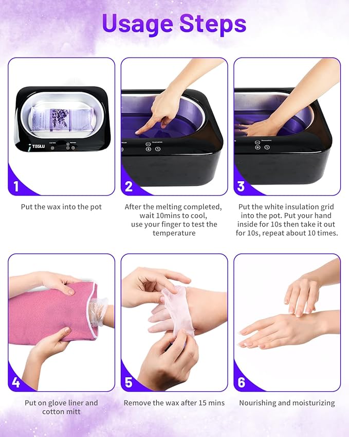 Upgraded Paraffin Wax Machine for Hand and Feet 4000ML, Teglu Paraffin Bath Moisturizing Kit with 3X 450g Paraffin Wax Refill for Hand and Foot Spa at Home, Paraffin Wax Warmer Black