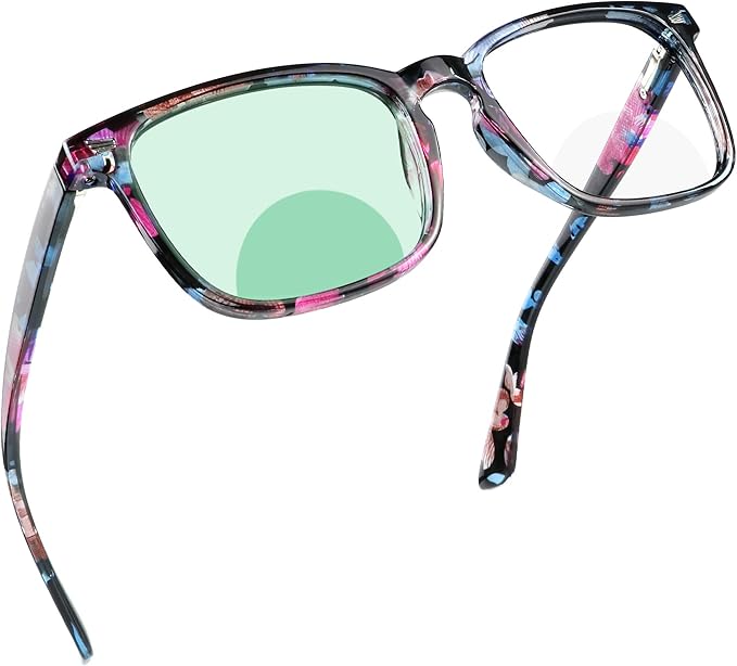 YEIN Bifocal Reading Glasses with Blue Light Blocking Lenses, Bifocal Reader for Women, Vintage Square frame with Spring Hinge (+0.50/+2.25 magnification)