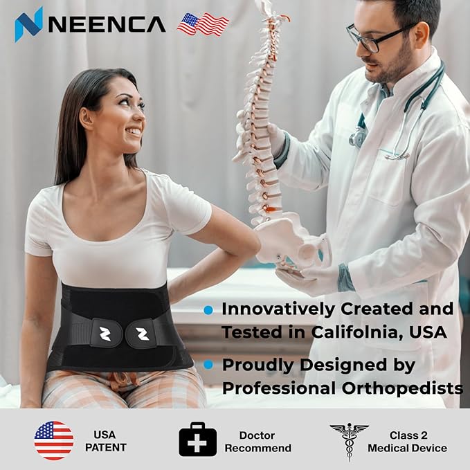 NEENCA Back Brace for Lower Back Pain Relief with Bionic Support System, Lumbar Support Belt for Women&Men with Lumbar Pad, Breathable 3D Knit Fabric for Herniated Disc, Sciatica, Scoliosis... -Black