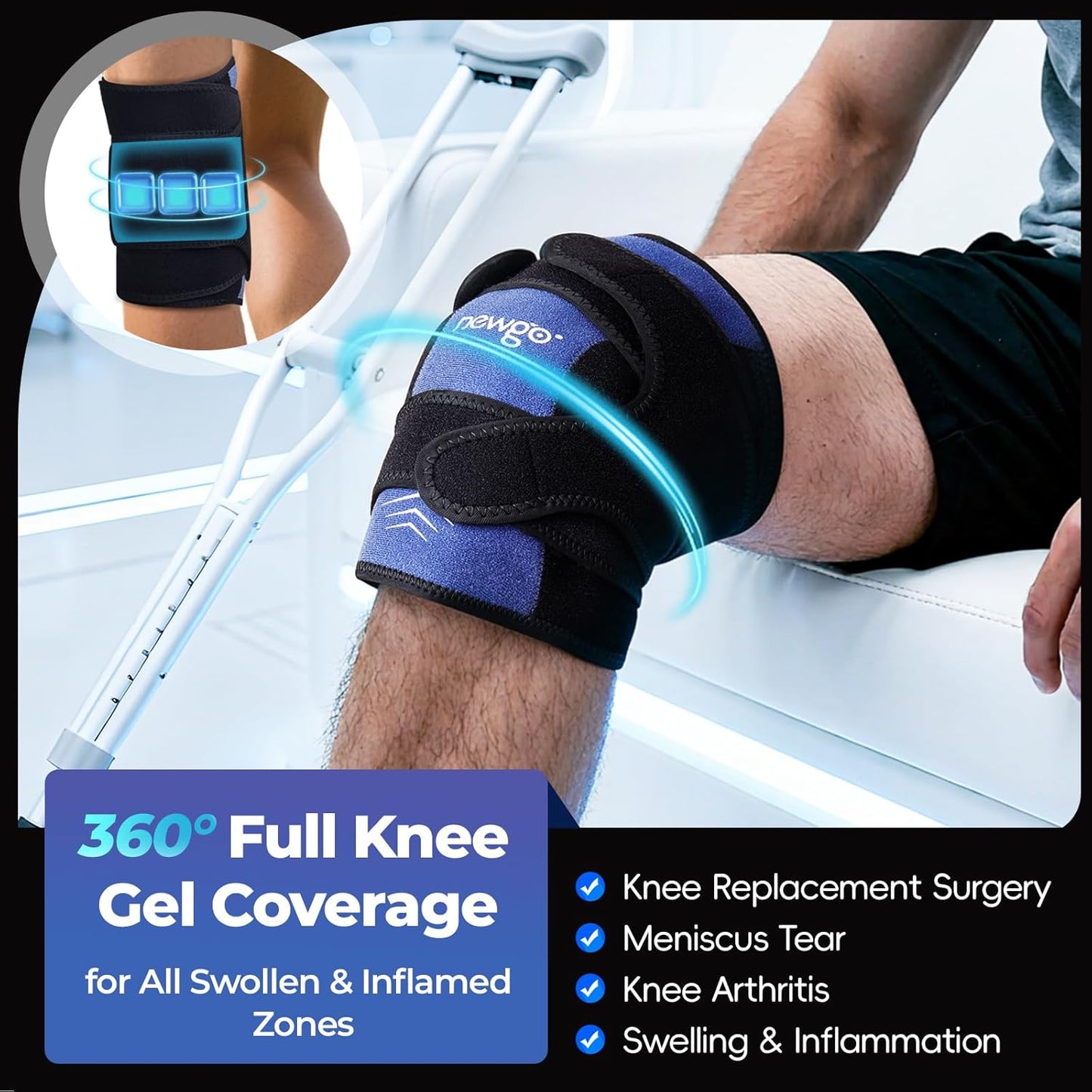 NEWGO Ice Pack for Knee Pain Relief, Extra Soft Knee Ice Pack wrap for Leg Injuries, Swelling, Knees Replacement Surgery Arthritis, Meniscus Tear and ACL