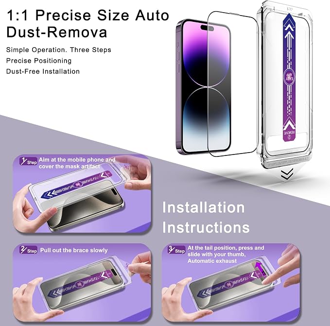 2 Pack Screen Protector for iPhone 14 Pro Max/iPhone 15 Plus/iPhone 16 Plus