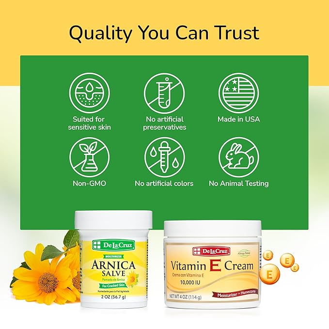 De La Cruz - Vitamin E Cream and Arnica Salve Bundle - Moisturizing Skin Care for Dry and Rough Skin