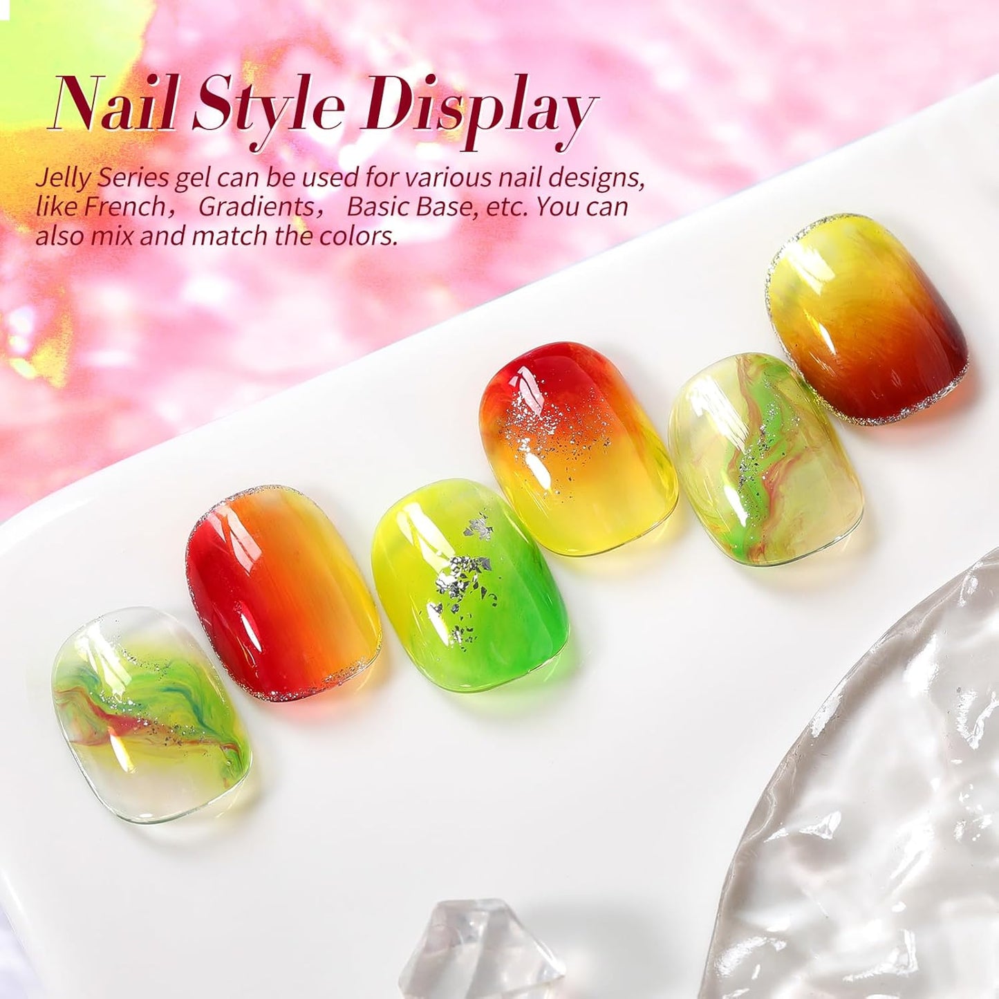 Born Pretty Jelly Gel Nail Polish Halloween Neon Gel Polish,Brown Blood Wine Red Blue Purple Green Translucent Effect,Soak Off U v LED Light Cure Nail Art Kit for Salon Manicure and DIY at Home