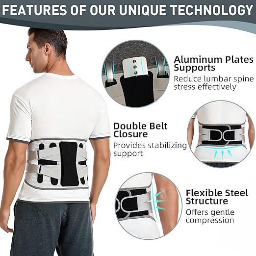 Back Brace with 8 support belts for Lower Back Pain Relief, Back Support Belt for Women & Men, Lower Back Support with Large Area Aluminum Support, Lower Back Brace for Herniated Disc, Sciatica