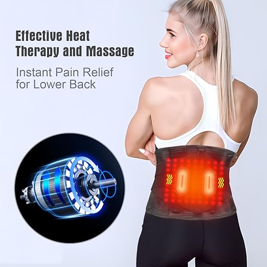 Heated Back Brace with Massage, Rechargeable Heating Pad for Back Pain Relief, Adjustable Back Support Belt with Heat Therapy and Vibration Massager for Men and Women, XL