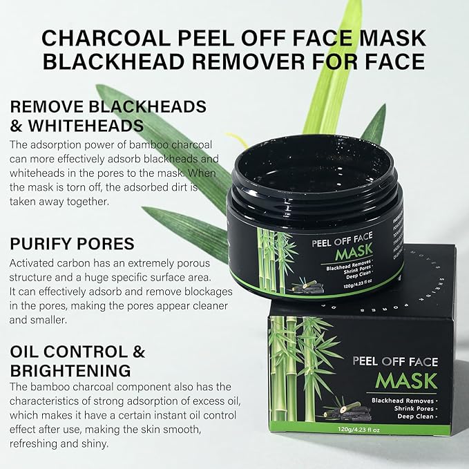 Peel Off Face Mask, Activated Charcoal Black Head Remover for Face, Deep Cleansing Nose Black Head, Proes, Dirts and Oil for Women Men, 120g/4.23fl.oz