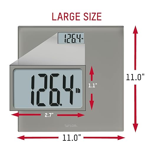 Taylor Digital Scales for Body Weight, Highly Accurate 350 LB Capacity Bathroom Scale, 11.0 x 11.0 Inch Durable Glass Platform, Battery Powered, Easy to Read, Gray