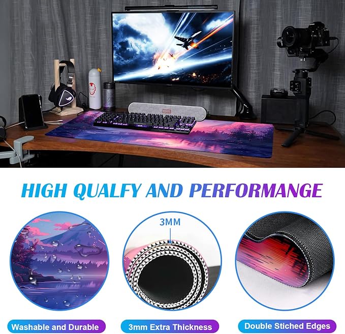 Sunset Mountain Scenic XXL Extended Mouse Pad, Fuji Mountain Large Laptop Pad