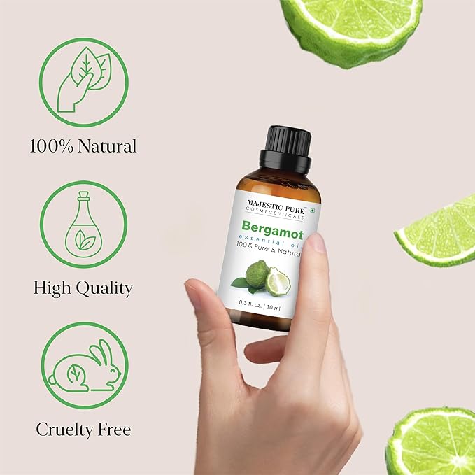 Majestic Pure Bergamot Essential Oil - 100% Pure Bergamot Oil for Aromatherapy, Massage & Topical Uses, Perfect for Diffuser & Essential Oil Diffuser - 0.33 fl. oz