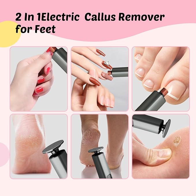 Electric Foot Callus Remover - 9-Speed Rechargeable Pedicure Tool with 20pcs 80/120 Grit Sandpapers +10 Grinding Heads | Aluminum Body & Type-C Charging (Black)