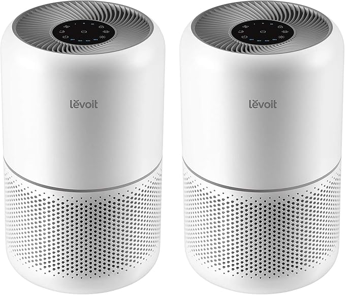 LEVOIT Air Purifier for Home Allergies Pets Hair in Bedroom, Covers Up to 1074 ft² by 56W High Torque Motor, 3-in-1 Filter, Sleep mode, Remove Dust Smoke Pollutants Odor, Core 300-P, White, 2 Pack