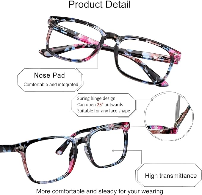 YEIN Bifocal Reading Glasses with Blue Light Blocking Lenses, Bifocal Reader for Women, Vintage Square frame with Spring Hinge (+0.50/+2.25 magnification)