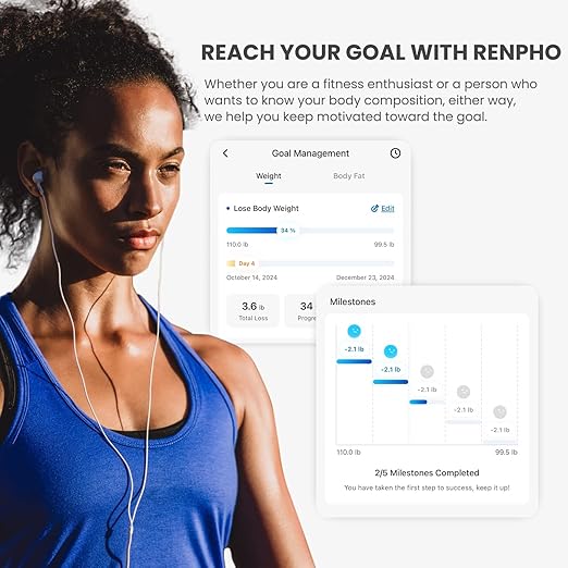 RENPHO Smart Scale for Body Weight, USB-C Rechargeable Digital Bathroom Scale, Electronic 13 Body Composition Monitor with Smartphone App, 396 lbs, Black, Elis 1 (11 inch)