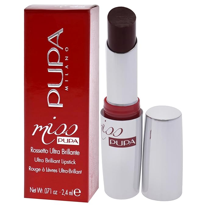 Pupa Milano Miss Milano Lipstick - Creamy, Ultra Pigmented Color For Lips - Nourishing Formula - Crystal-Effect Lipstick - Ultimate Boost Of Volume And Hydration - 504 Ruby Red - 0.071 OZ