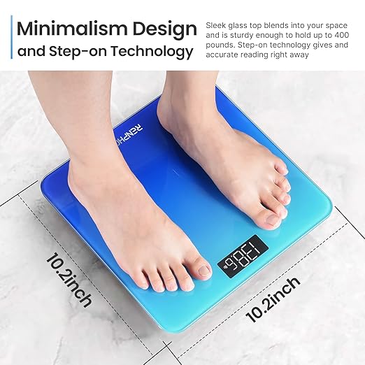 RENPHO Digital Bathroom Scale, Highly Accurate Body Weight Scale with Lighted LED Display, Round Corner Design, 400 lb Core 1S (Gradient-Blue, 10.24"/260mm)
