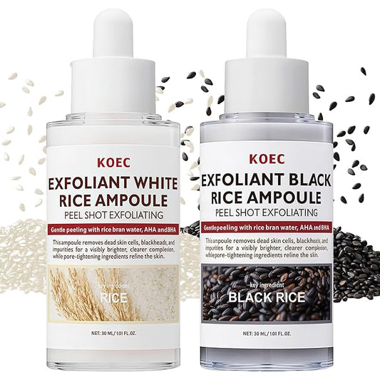 ANGEL SILK Peel Shot Glow Rice Ampoule Duo | White Rice + Black Rice Exfoliator with Niacinamide, AHA BHA | Face Scrub Exfoliating Gentle Pore Minimizer | Dead Skin Remover for All Skin Types