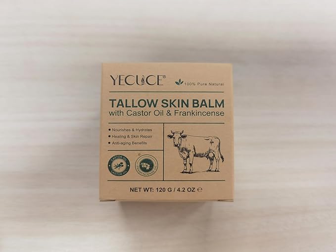 Tallow Castor Frankincense Oil Cream, 2 Pack Beef Tallow for Skin Care with Castor & Frankincense Oil Balm, Moisturising Cream for Face & Body for Sensitive and Dry Skin, Deeply Hydrating Anti-aging