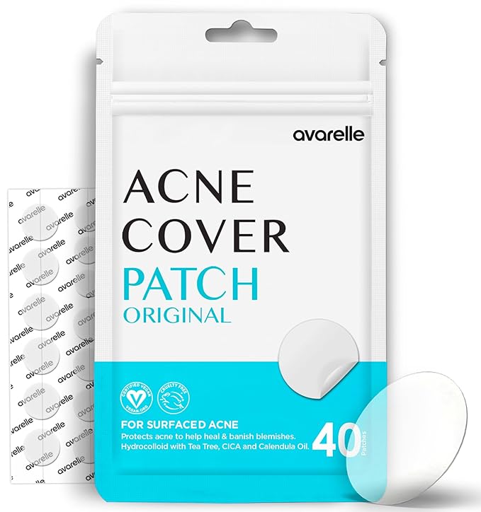 AVARELLE Pimple Patches Hydrocolloid Acne Patches, Acne Spot Treatment for Blemishes and Zit with Tea Tree Oil, Calendula Oil and Cica Oil for Face, Vegan, Cruelty Free (40 CT + 80 CT + Variety)