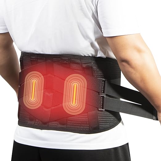 Heated Back Brace with Massage, Rechargeable Heating Pad for Back Pain Relief, Adjustable Back Support Belt with Heat Therapy and Vibration Massager for Men and Women, XL
