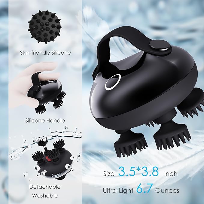 Electric Scalp Massager Hair Growth, IPX7 Waterproof Cordless Hair Scalp Massager Stress Relax, Portable Handheld Head Scratcher for Full Body Massage, Ideal Gifts(Black)