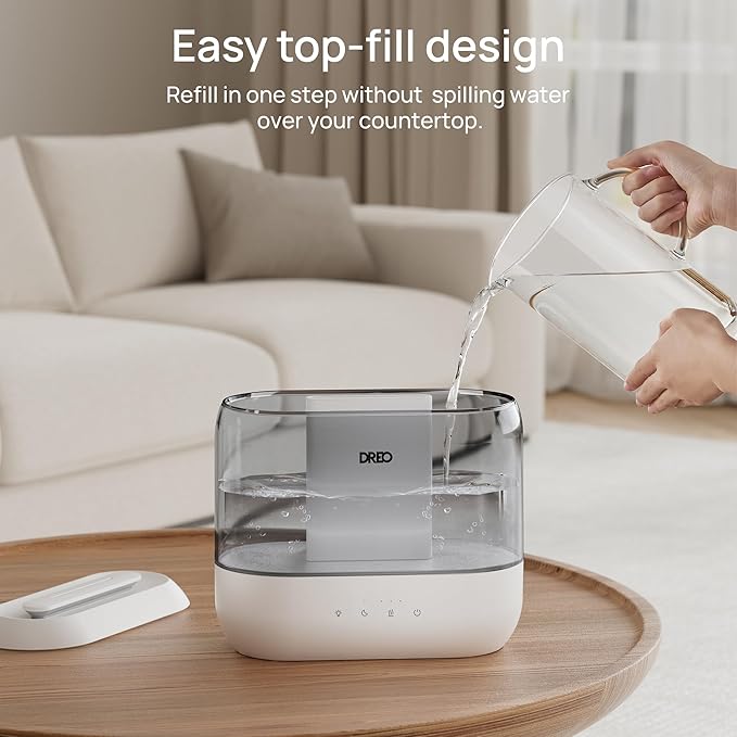 Dreo 4L Humidifiers for Bedroom, Quiet Supersized Cool Mist Ultrasonic Humidifier with Diffuser, 60 Hour Runtime for Home, Nursery, Plant, Gray