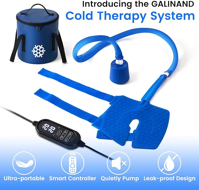 Cold Therapy Machine, Ice Machine for Knee Care After-Surgery, Knee Replacement Recovery Equipment Aids Pack, Cryotherapy System w/Compression Wrap Pad for Ankle, Foot, ACL Relief