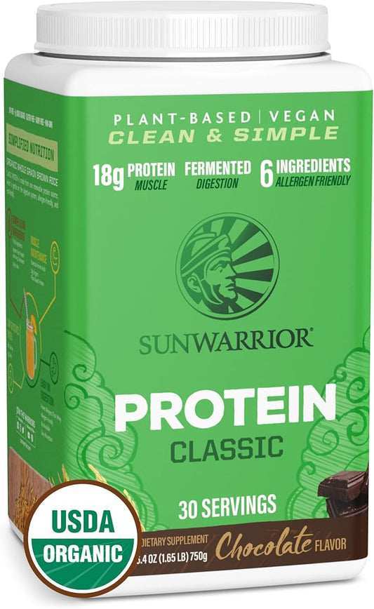 Brown Rice Protein Powder with Bcaa & Amino Acids Raw Rice Protein Shake Gluten Free Low Carb Dairy Free | Plant Based Classic Sprouted Brown Rice Protein Powder Chocolate 750g by Sunwarrior