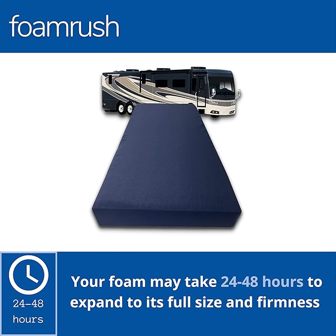 FoamRush 6-Inch Bunk (30" x 75") High Density Foam RV Mattress Replacement with Canvas Navy Cover, Medium Firm, Made in USA, Camper Trailer, Removable Water-Resistant Outdoor/Indoor Cover w Zip