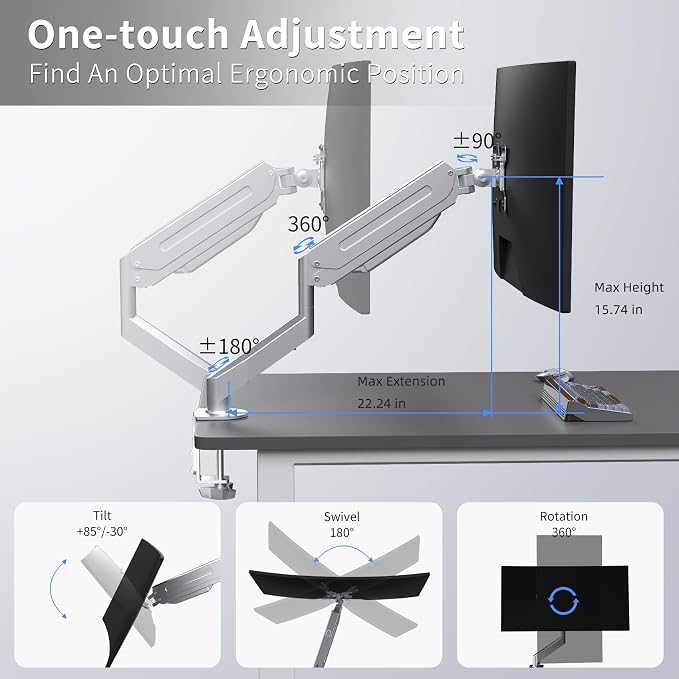 Suptek Single Monitor Mount Adjustable Gas Spring Monitor Arm Desk Mount Stand
