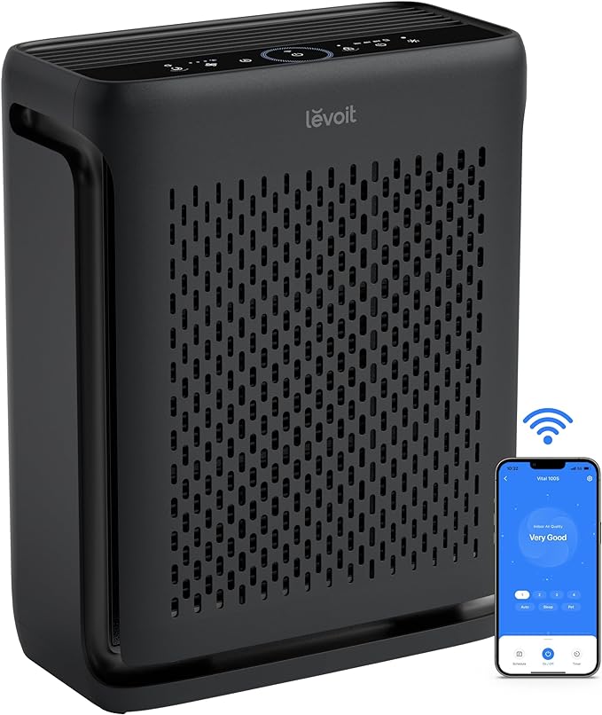 LEVOIT Air Purifier for Home Large Room Bedroom Up to 1074 Ft² with Air Quality Monitor, Smart WiFi, Washable Pre-Filter, HEPA Sleep Mode for Pets, Allergies, Dust, Pollen, Vital 100S-P, Black