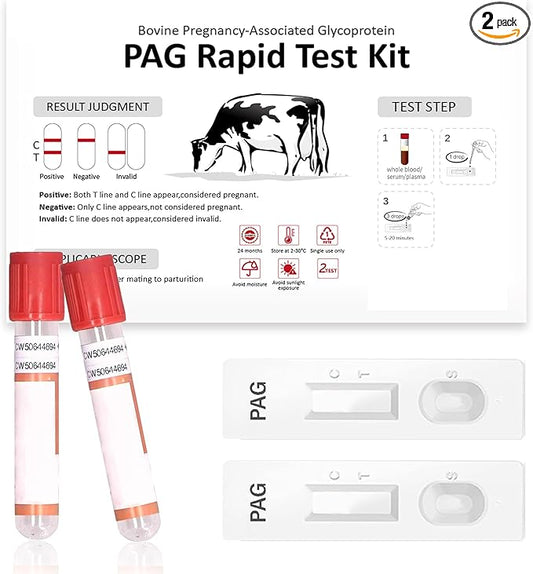 Bovine Pregnancy Test Kit - Includes 2 Tests, Rapid Results in 5-20 Minutes for Dairy & Beef Cows, Whole Blood, Serum & Plasma-Based Tests