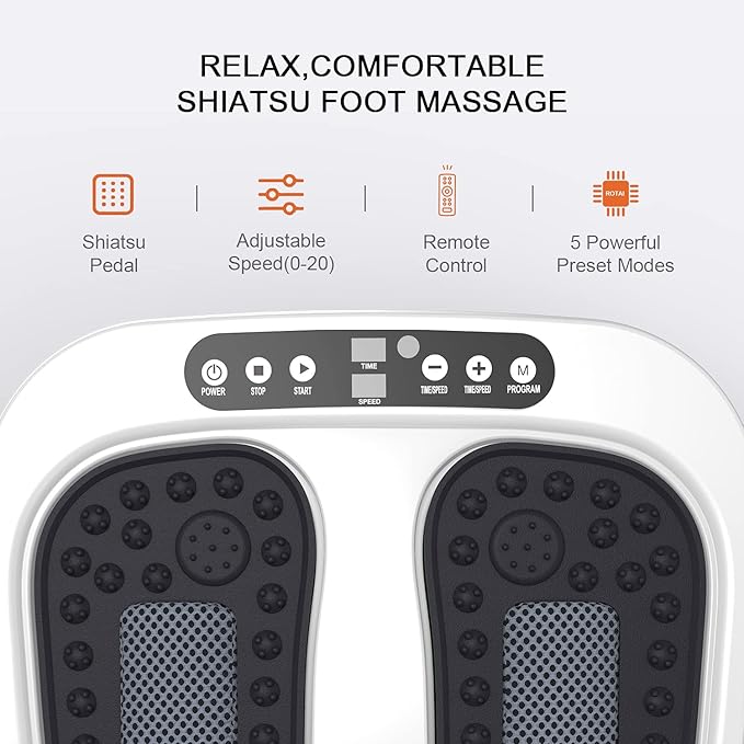Vibration Foot Massager Multi Relaxations and Pain Relief Rotating Acupressure Electric Foot Circulation Device with Remote Control (White)