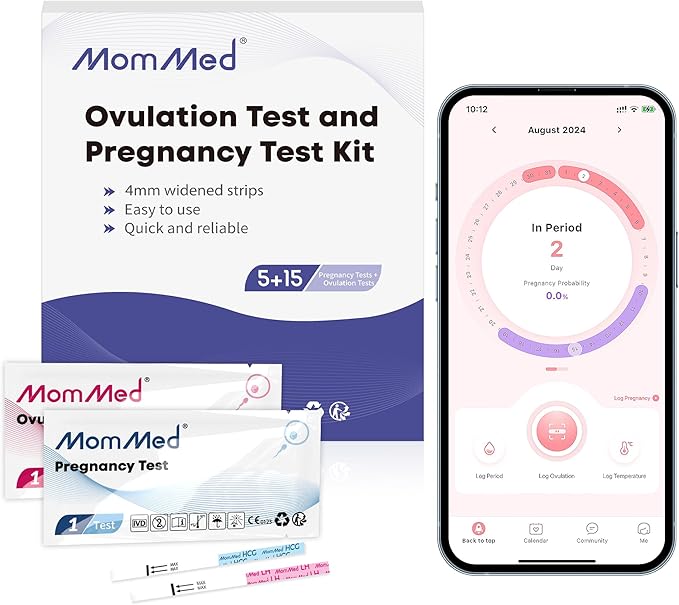 MomMed 15 Ovulation Test Strips and 5 Pregnancy Test Strips Combo Kit,Pregnancy Tests and Ovulation Predictor Kit,Accurately Track Ovulation and Detect Early Pregnancy