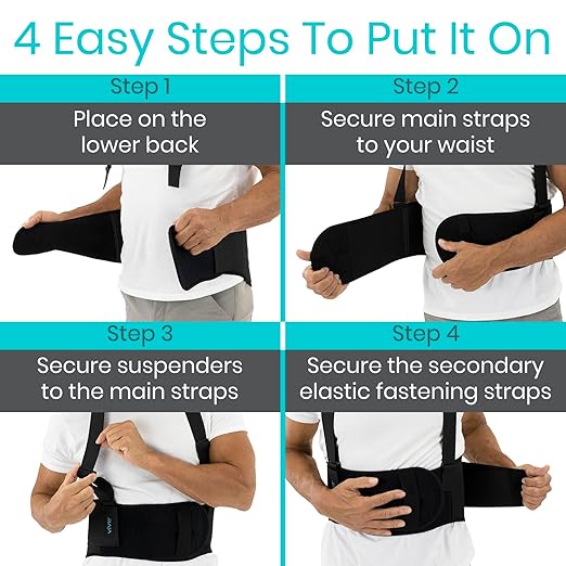 Vive Back Brace for Heavy Lifting - Lower Back Brace Support Belt for Men & Women w/Suspenders - Lumbar & Sciatica Pain Relief - Adjustable Compression for Herniated Disc, Lift Harness for Protection