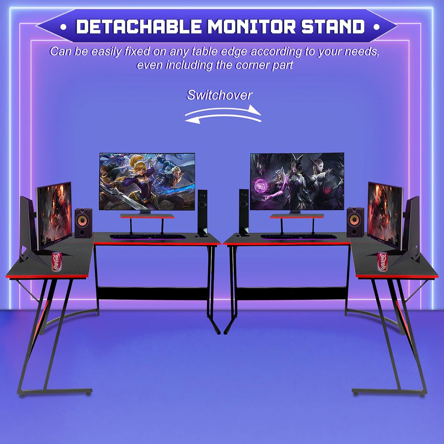 NChanmar L Shaped Gaming Desk with Monitor Riser Stand, Home Office Corner Desk for Studying, Working, Large Desktop, Black