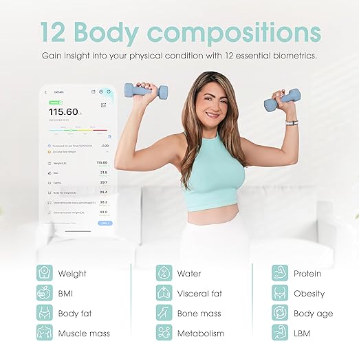 Powerfit Smart Scale for Body Weight - Digital Weight Scale for Men and Women, Body Scale Weight, Weighing Machine, Digital Bathroom Scale for Body Weight with BMI, Body Fat, Muscle Mass