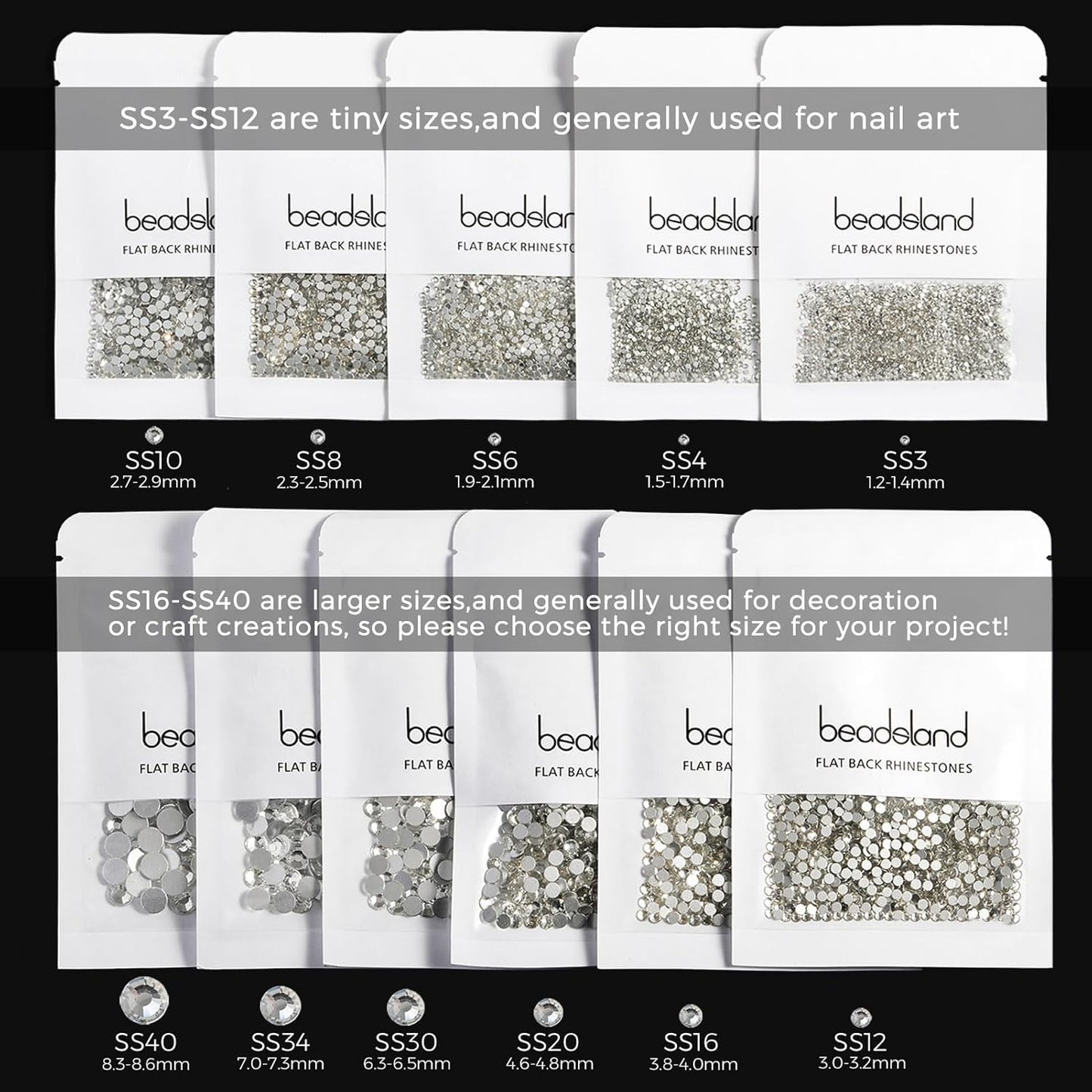 Beadsland 2880pcs Flat Back Crystal Rhinestones Round Gems for Nail Art and Craft Glue Fix,Lemon Yellow,SS4,1.5-1.7mm